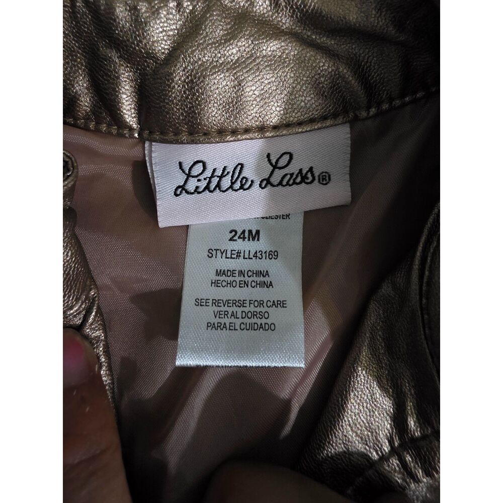 Little Lass Girls 24M Metallic Rose Gold Faux Leather Moto Jacket